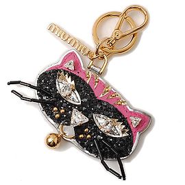 Portachiavi gatto in strass Miu Miu 5ARH85 Nero
