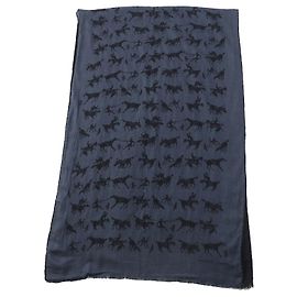 Hermès HERMES Cashmere Silk Horse Print Reversible Scarf Black