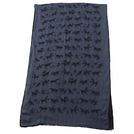 Hermès Reversible Cashmere-Seiden-Schal mit Pferdedruck HERMES Schwarz