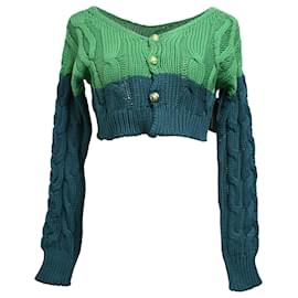 Etro-Etro Two Tone Cropped Cable Knit Cardigan in Green Cotton-Green