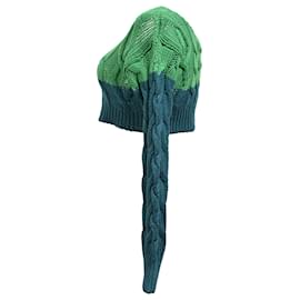 Etro-Etro Two Tone Cropped Cable Knit Cardigan in Green Cotton-Green