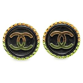 Chanel-Chanel Vintage Coco Mark Round Earrings Gold Black Plastic-Golden,Metallic