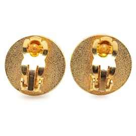 Chanel-Chanel Vintage Coco Mark Round Earrings Gold Black Plastic-Golden,Metallic
