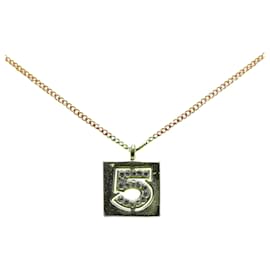 Chanel-Chanel No.5 Rhinestone Necklace Gold Pink-Golden,Metallic