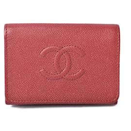 Chanel-Chanel Caviar Skin Mini Trifold Wallet Dark Red-Red