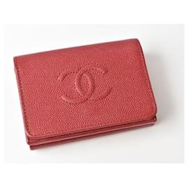 Chanel-Chanel Caviar Skin Mini Trifold Wallet Dark Red-Red