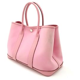 Hermès-Sac Tote Hermes Garden Party TPM Toile Officier Cuir Rose-Rose