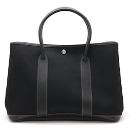 Hermès-Sac Tote Garden Party PM en toile et cuir noir d'Hermès-Noir