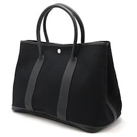 Hermès-Sac Tote Garden Party PM en toile et cuir noir d'Hermès-Noir