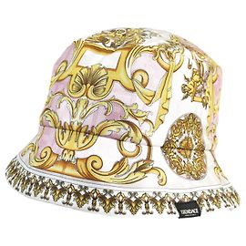 Fendi FENDACE FXQ698 Silk Reversible Hat Pink Gold M Pink