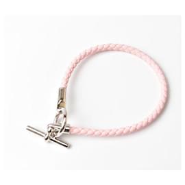 Hermès-Bracelet jonc en cuir et métal Hermes-Rose