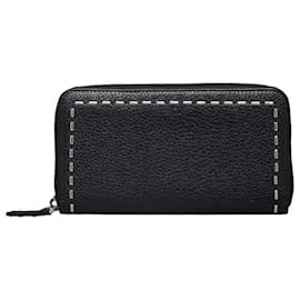 Fendi-Portefeuille long zippé Selleria en cuir Fendi 7M0210-Noir