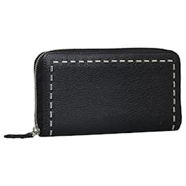 Fendi-Portefeuille long zippé Selleria en cuir Fendi 7M0210-Noir