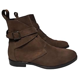 Saint Laurent-Saint Laurent Wyatt Jodhpur Ankle Boots in Brown Suede-Brown,Red