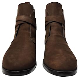 Saint Laurent-Saint Laurent Wyatt Jodhpur Ankle Boots in Brown Suede-Brown,Red