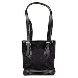 Louis Vuitton-Louis Vuitton Satin Leather Little Bucket Handbag M92144-Black