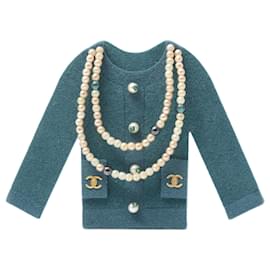Chanel-Chanel Velour Fake Pearl Jacket Motif Brooch-Green