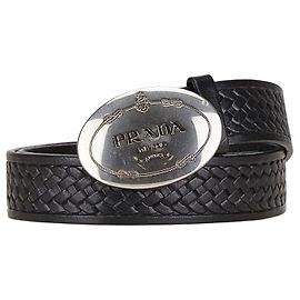 Cinto de couro Prada com fivela de logo em jacquard Preto