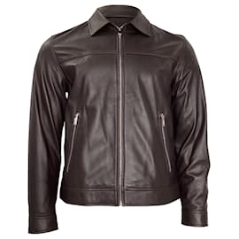 Theory- Theory Rhett Zipped Jacket in Brown Lambskin Leather-Brown