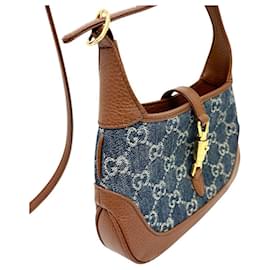Gucci-Gucci Jackie 1961 Mini Hobo Denim Leather Bag-Blue