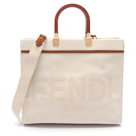 Fendi-Fendi Sunshine Medium Canvas Tote Bag-White