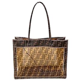 Fendi-Fendi Nylon PVC See-Through Tote Bag 8BH183-Brown