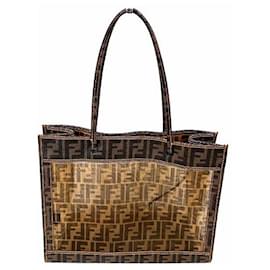 Fendi-Fendi Nylon PVC See-Through Tote Bag 8BH183-Brown