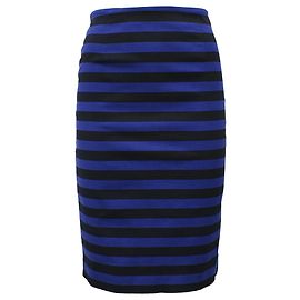 Saia midi ajustada listrada Prada em algodão preto e azul Multicor
