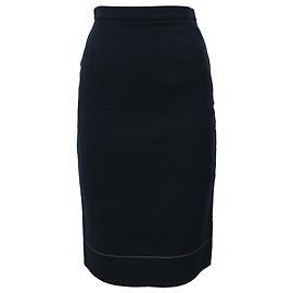 Prada Midi Pencil Skirt in Navy Blue Wool Blue Navy blue