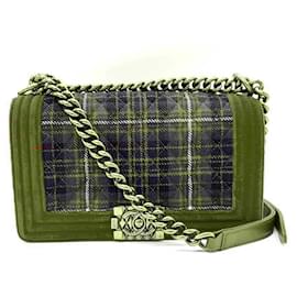 Chanel-Chanel Boy Chain Shoulder Bag Red Green Check-Red
