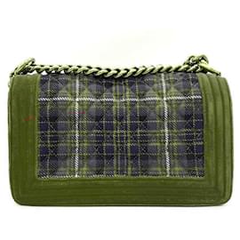 Chanel-Chanel Boy Chain Shoulder Bag Red Green Check-Red