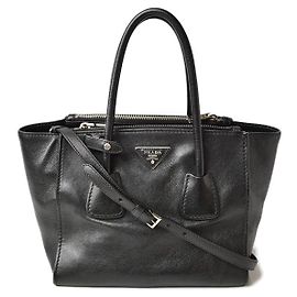 Prada 2way Handbag/Shoulder Bag GLACE CALF B2625M Black