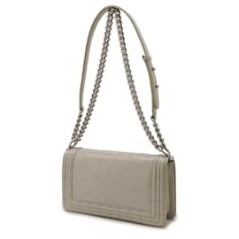 Chanel-Chanel Boy Matelasse Chain Shoulder Bag Enamel Leather-Grey