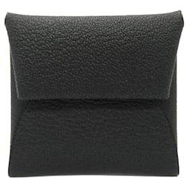Hermès-Hermes Chevre Leather Bastia Black Coin Case-Black