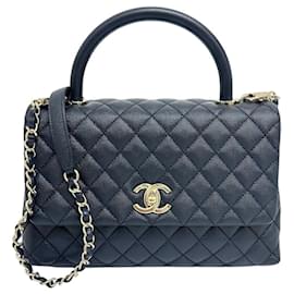 Chanel-Chanel Caviar Skin Coco Handle Bag Navy-Blue
