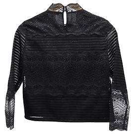 Maje Lace High Neck Blouse in Black Polyester Black
