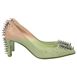 Christian Louboutin- Christian Louboutin Goldopump 70 Spike Pointed Pumps in Beige Nappa Leather-Beige