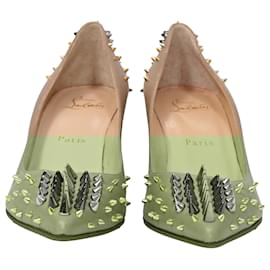 Christian Louboutin-Christian Louboutin Goldopump 70 Spike Escarpins Pointus en Cuir Nappa Beige-Beige