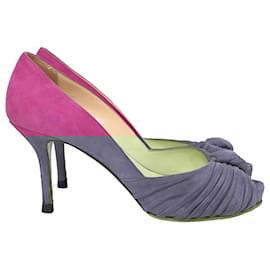 Christian Louboutin- Christian Louboutin Lady Gres Knotted Peep Toe Pumps in Pink Suede-Pink