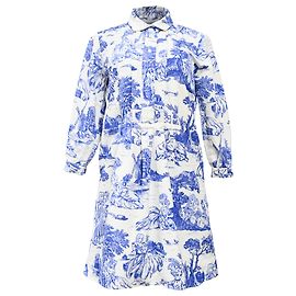 Mini abito camicia in cotone blu Moschino Couture Animé Toile De Jouy Blu