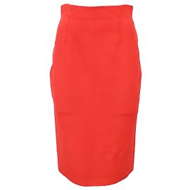 Alexander Mcqueen Midi Pencil Skirt in Red Wool Red