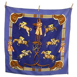 Bufanda de seda Hermès Carré 90 Jumping Azul