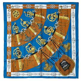 Hermès Bufanda de seda Hermes Cliquetis patrón espada Azul