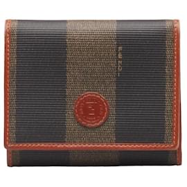Fendi-Portefeuille trifold Fendi Pequin en PVC 30959 Noir Marron-Noir