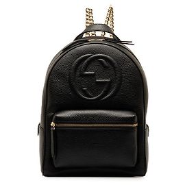 Gucci Leather Interlocking G Soho Chain Backpack 536192 Black