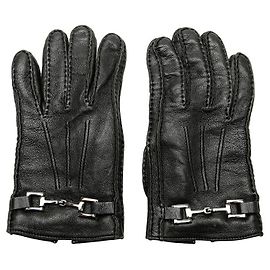 Gucci Leather Horsebit Gloves 603635 Black