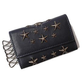 Jimmy Choo Leather Key Case with Star Studs Grey