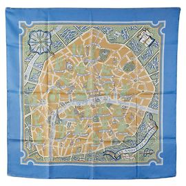 Bufanda de seda Hermès LES AMOUREUX DE PARIS Azul