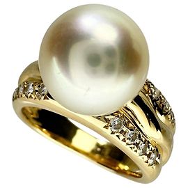 Tasaki Perlen-Diamantring aus K18 Gold Weiß