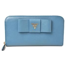 Prada-Prada Saffiano Fiocco Leather Long Wallet-Blue